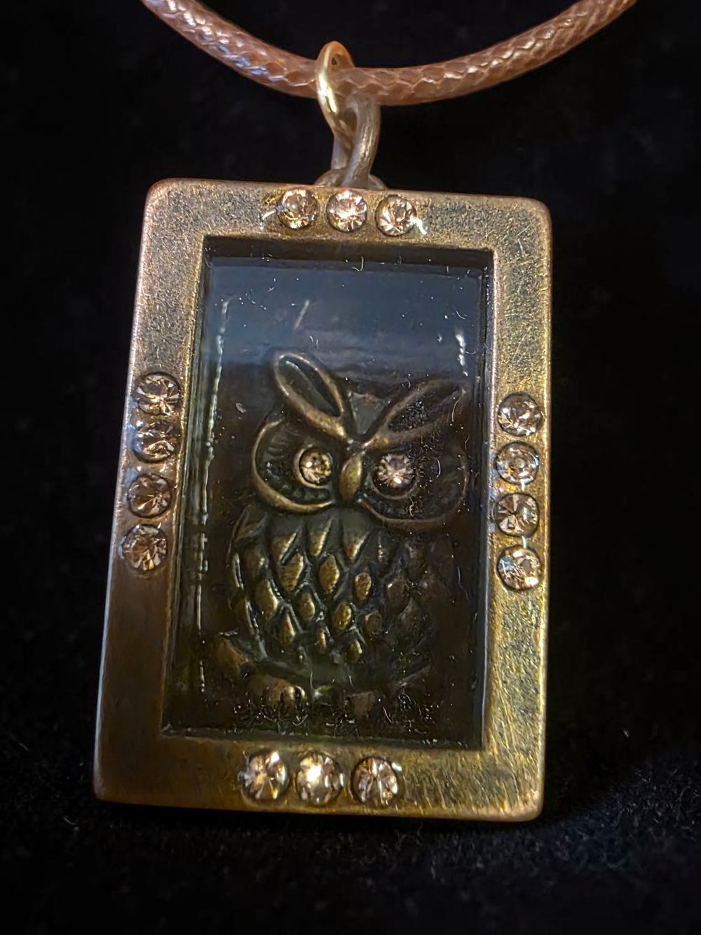 Vintage Bronze Owl Crystal Pendant Necklace
